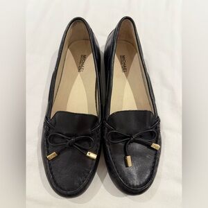 Michael Kors Black Leather Loafers with Gold Accents